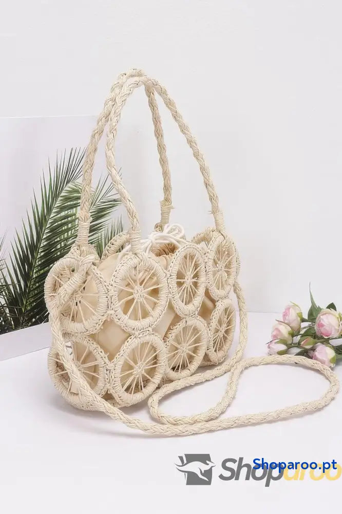 Bolsa redonda em palha sintética com alça superior Shoparoo