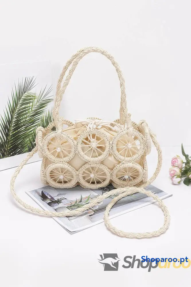 Bolsa redonda em palha sintética com alça superior Shoparoo