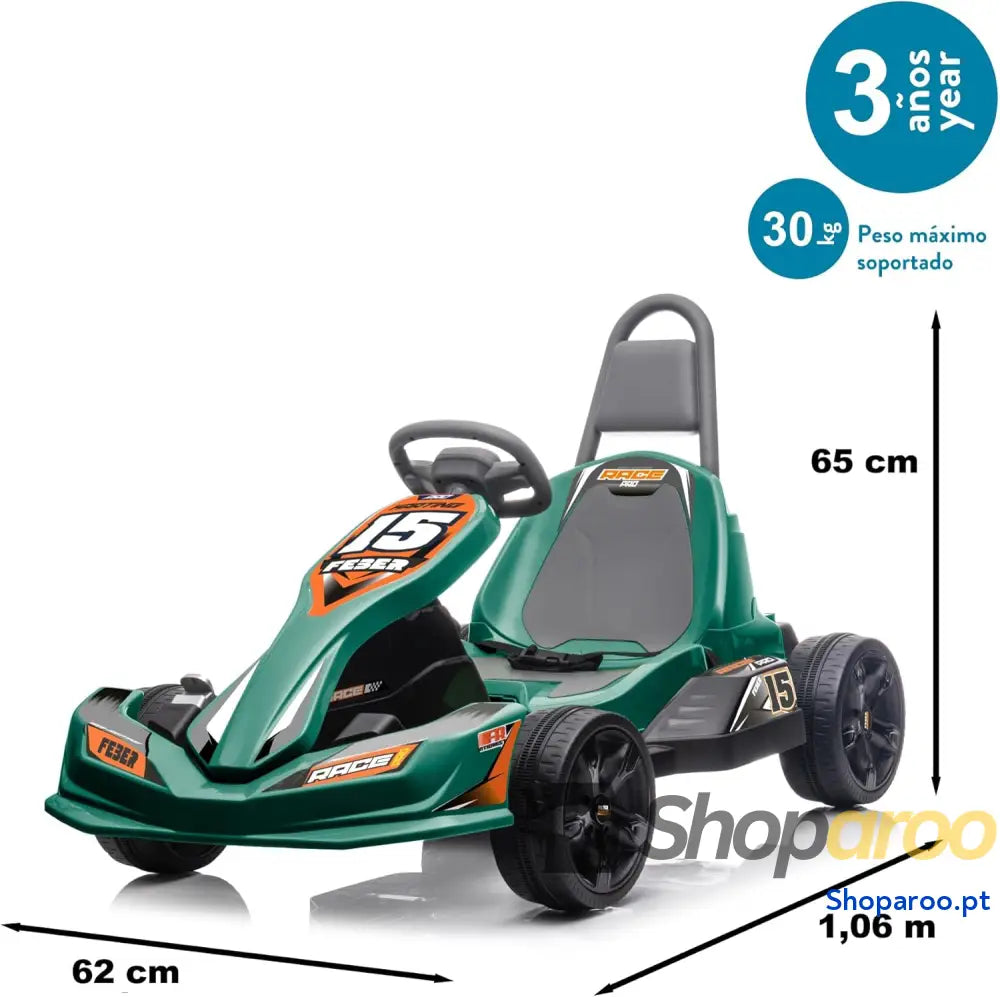 FEBER GO Kart 12 V Carro infantil de fórmula 1 verde estilo desportivo 2 velocidades e entre 3 5 km/h seguro