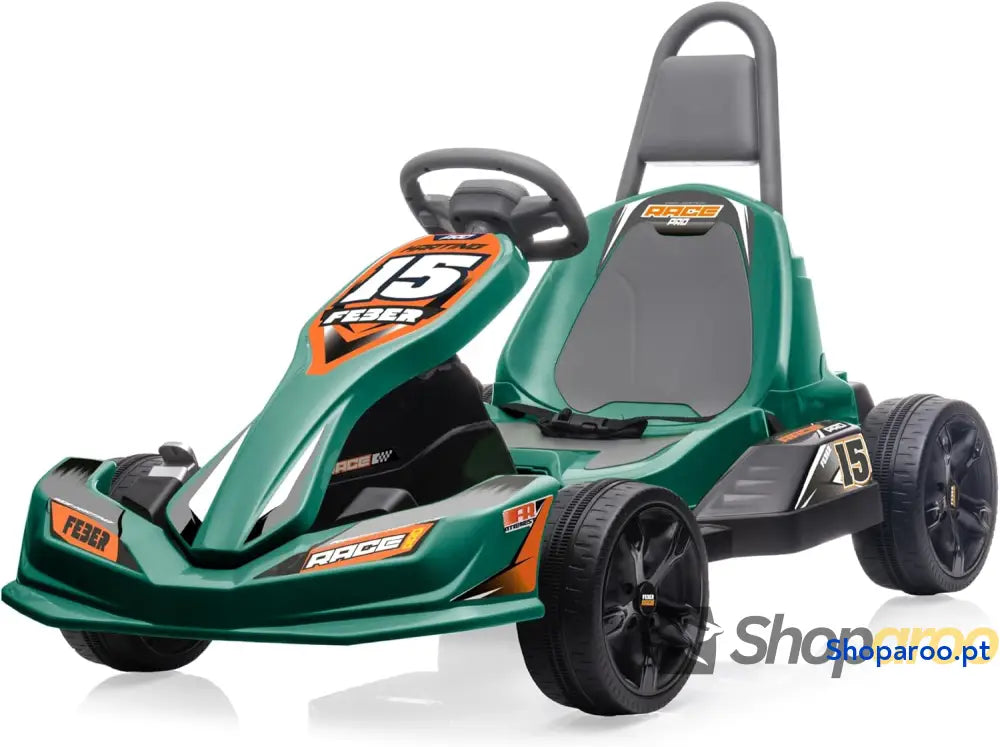 FEBER GO Kart 12 V Carro infantil de fórmula 1 verde estilo desportivo 2 velocidades e entre 3 5 km/h seguro