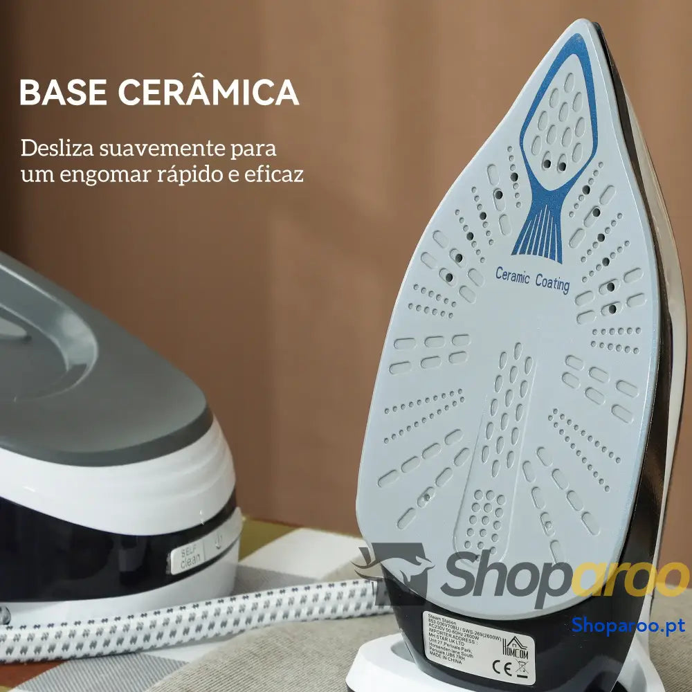 Ferro com Caldeira 2600W Base Cerâmica Depósito 1,5L Azul