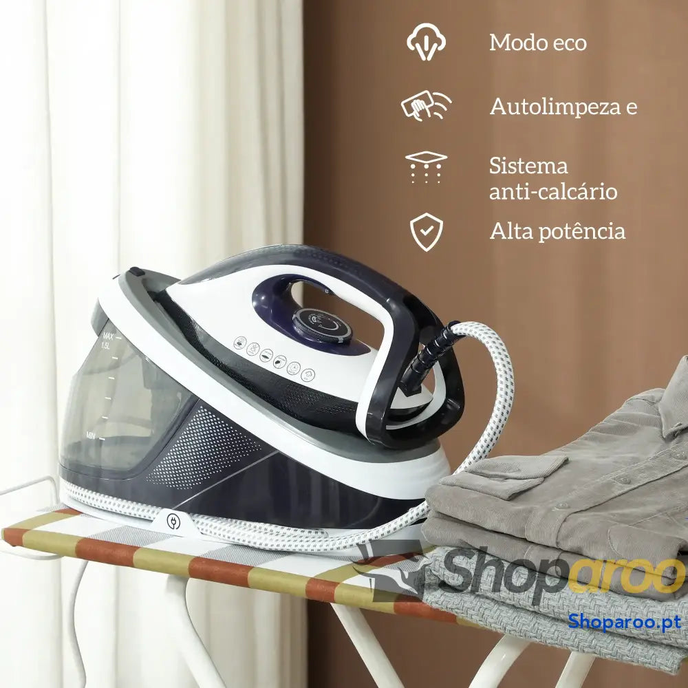 Ferro com Caldeira 2600W Base Cerâmica Depósito 1,5L Azul