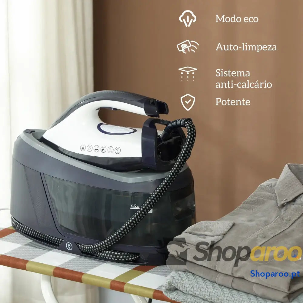 Ferro com caldeira 2800W base cerâmica depósito 2L azul