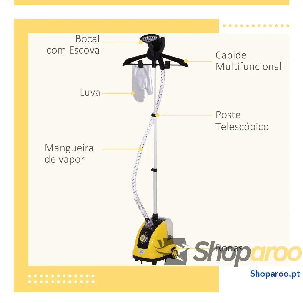 Ferro de Engomar a Vapor com Depósito 1,4L e Temperatura Ajustável em 11 Níveis 26x21,5x146cm Amarelo Preto