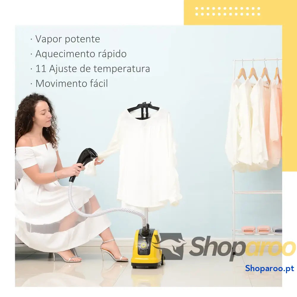 Ferro de Engomar a Vapor com Depósito 1,4L e Temperatura Ajustável em 11 Níveis 26x21,5x146cm Amarelo Preto
