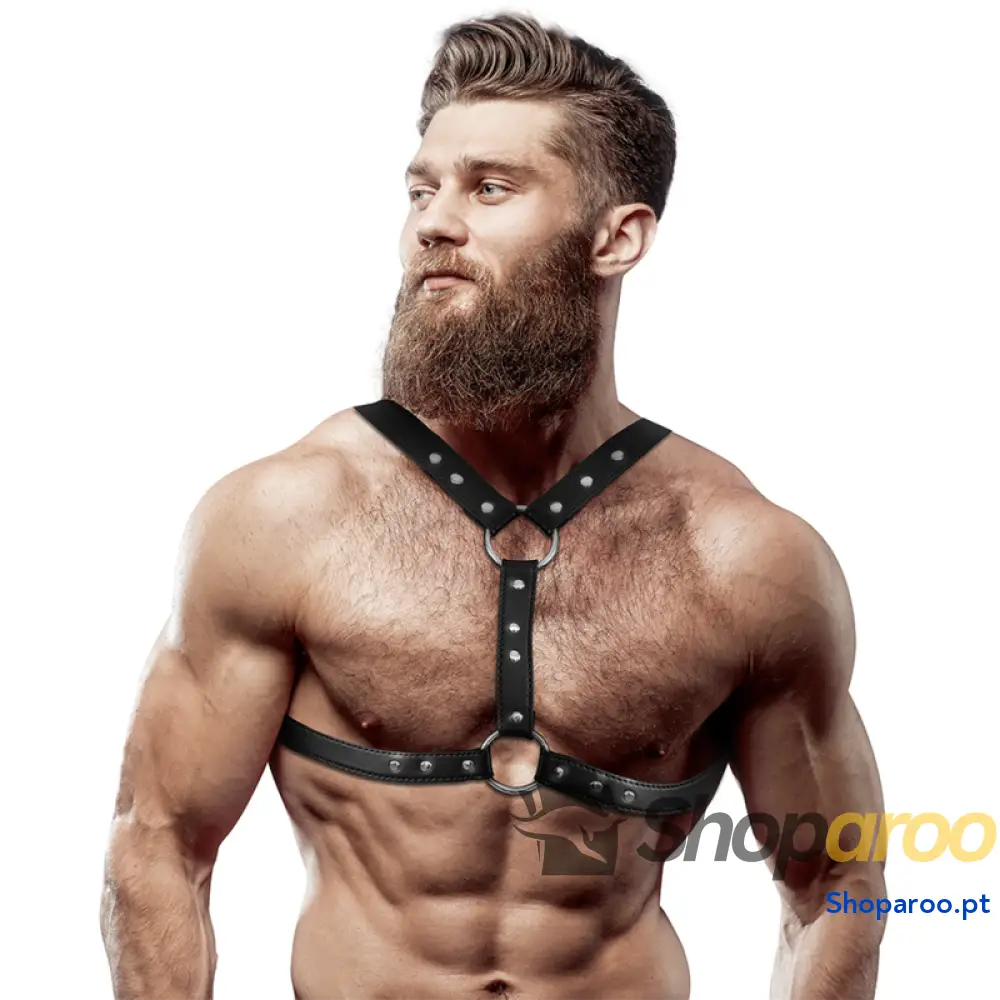FETISH SUBMISSIVE ATTITUDE - ARNÊS DE PEITO DE COURO ECOLÓGICO COM SUPORTE DUPLO E TACHAS PARA HOMENS