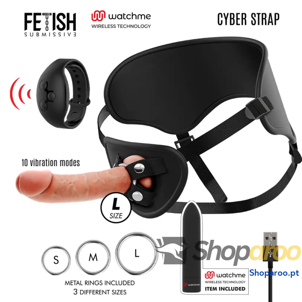 FETISH SUBMISSIVE CYBER STRAP ARNÊS COM DILDO E BALA CONTROLE REMOTO TECNOLOGIA WATCHME L