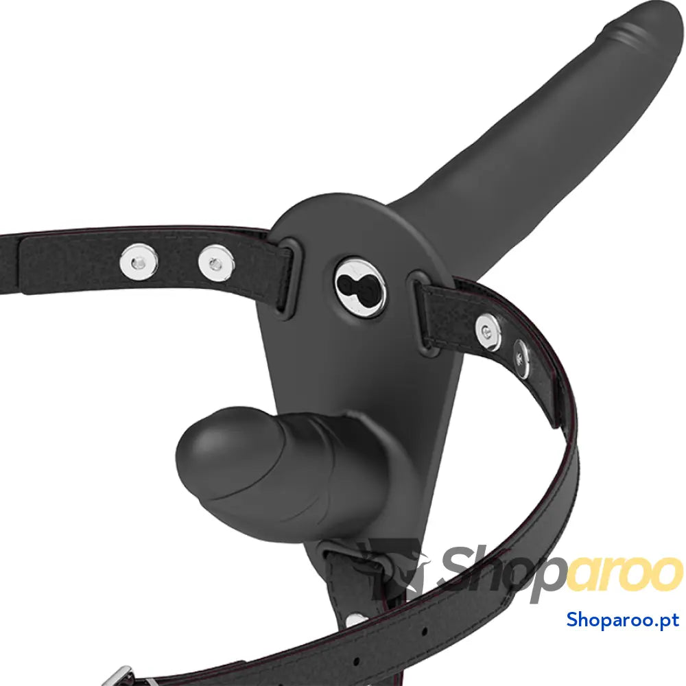 FETISH SUBMISSIVE HARNESS VIBRADOR PRETO DE DUPLA PENETRAO