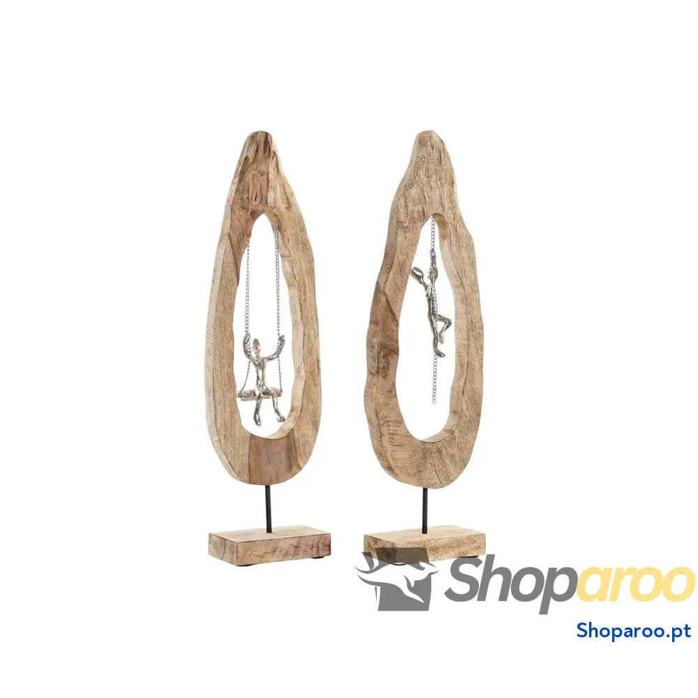 Figura Decorativa DKD Home Decor Castanho Prateado Natural 18 x 9 62 cm (2 Unidades)