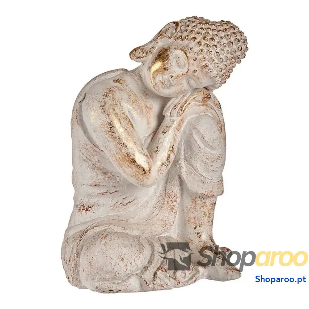 Figura Decorativa para Jardim Ibergarden CC20446 Branco Dourado Poliresina 28,5 x 43,5 x 37 cm Buda