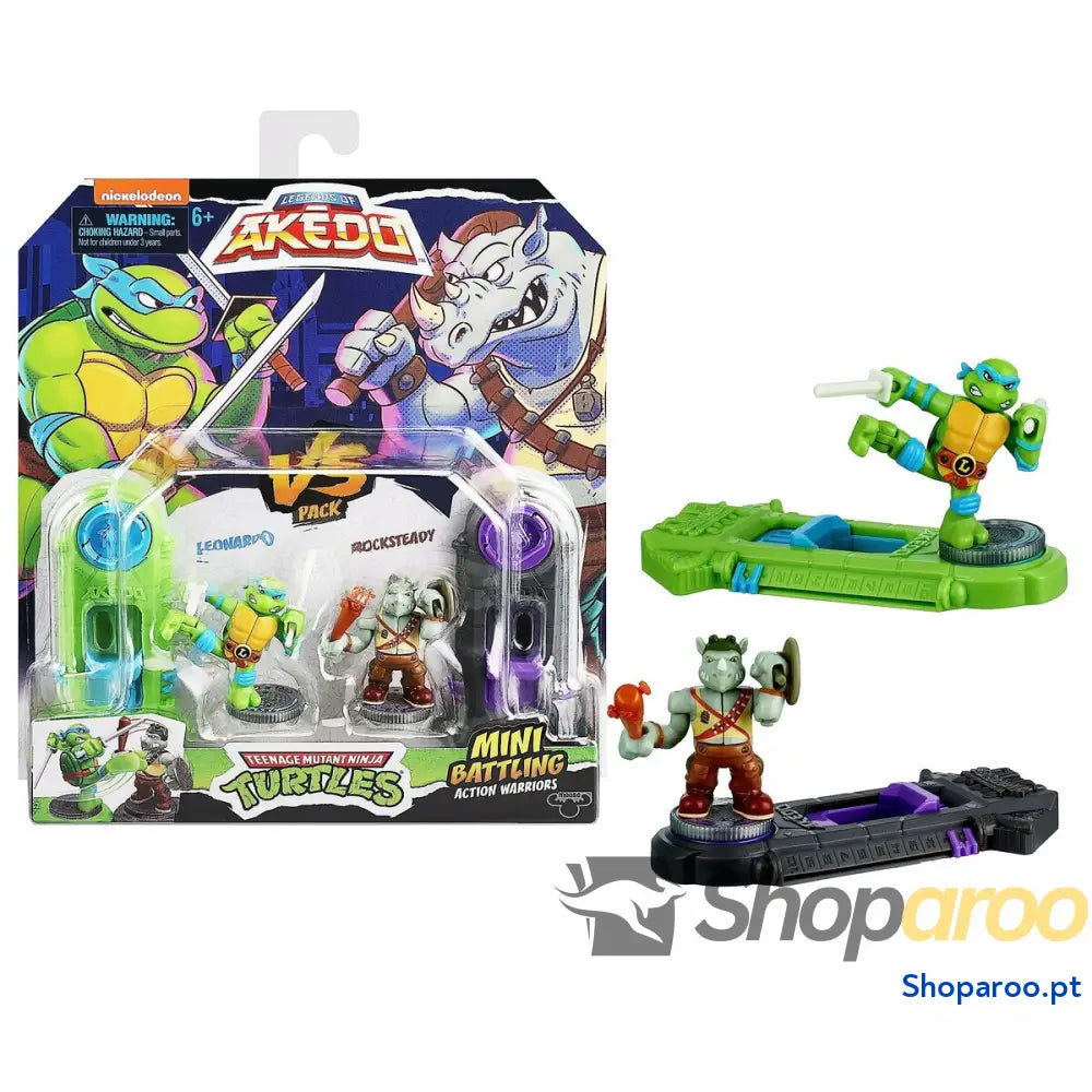 Figuras de combate Teenage Mutant Ninja Turtles Legends of Akedo: Leonardo vs Rocksteady