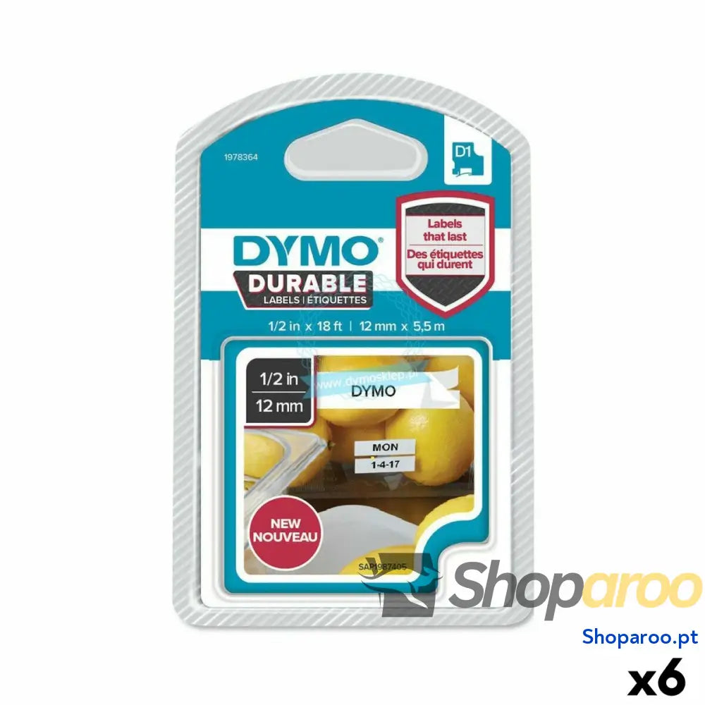 Fita de transferência térmica Dymo Branco Preto 12 x 5,5 mm (6 Unidades)