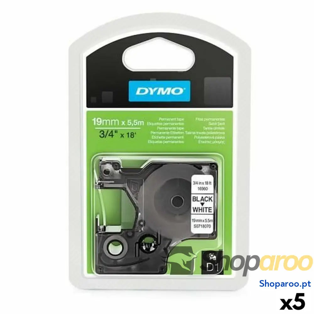 Fita de transferência térmica Dymo D1 16960 Branco Preto 19 mm x 5,5 m (5 Unidades)