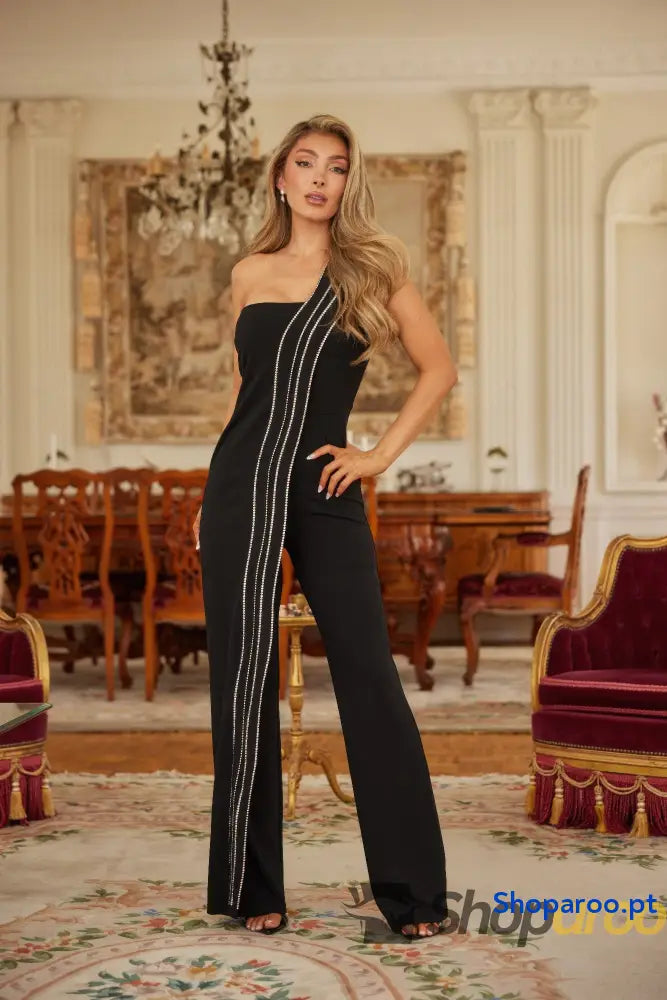 Flap Rhinestone Edge Jumpsuit