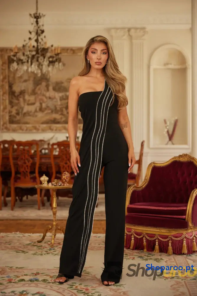Flap Rhinestone Edge Jumpsuit