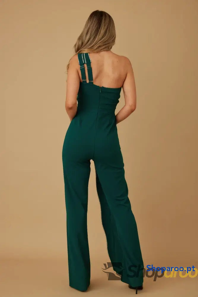 Flap Rhinestone Edge Jumpsuit