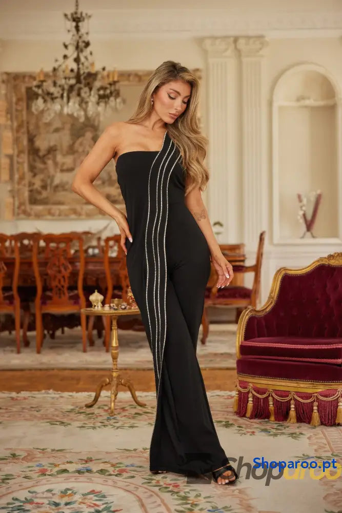 Flap Rhinestone Edge Jumpsuit
