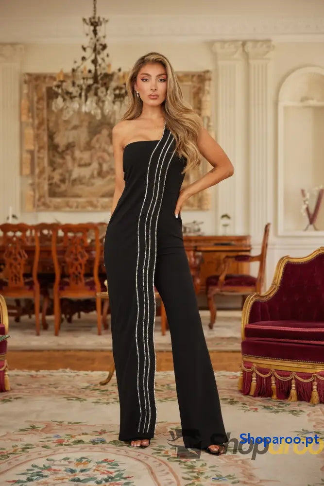 Flap Rhinestone Edge Jumpsuit
