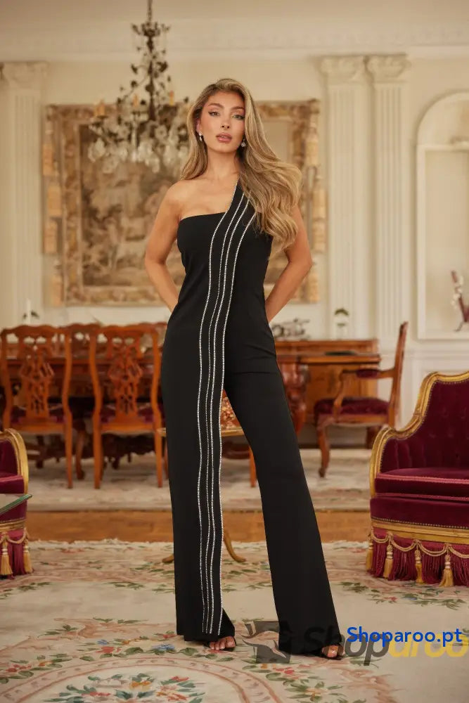 Flap Rhinestone Edge Jumpsuit