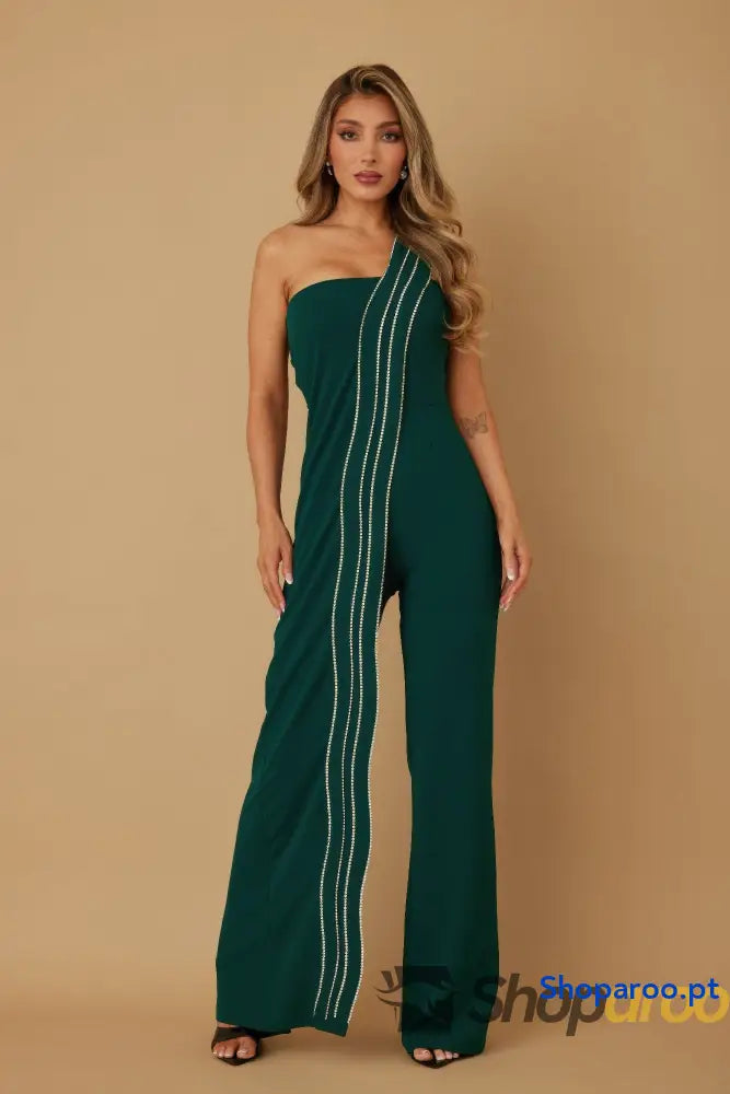 Flap Rhinestone Edge Jumpsuit