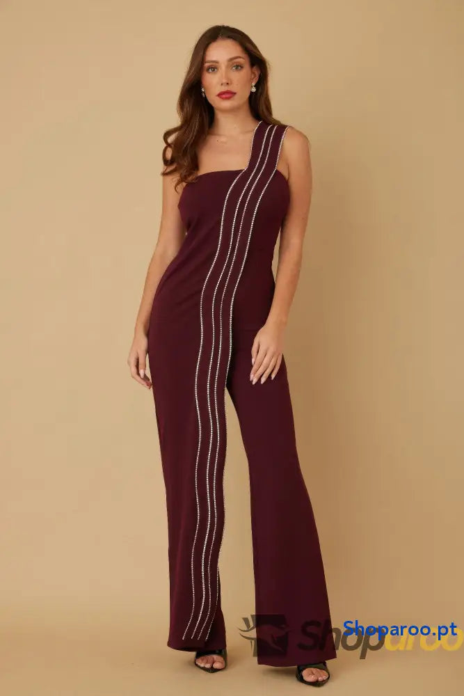 Flap Rhinestone Edge Jumpsuit