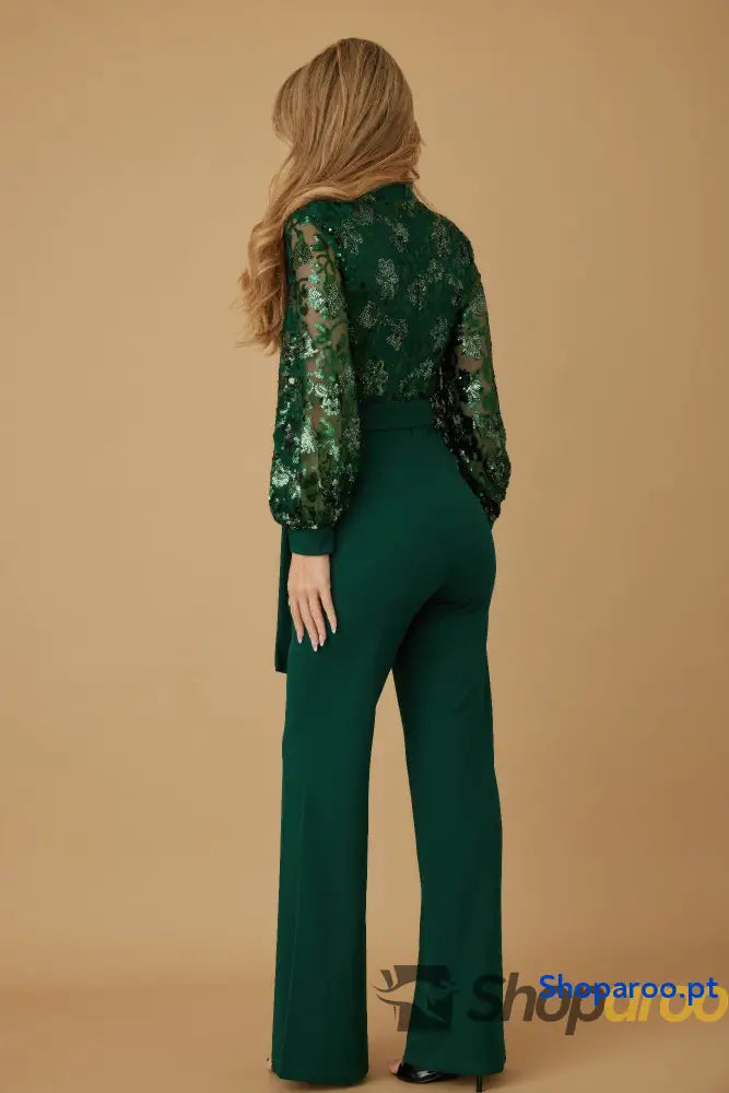 Flower Vein Sequin Print Jumpsuit