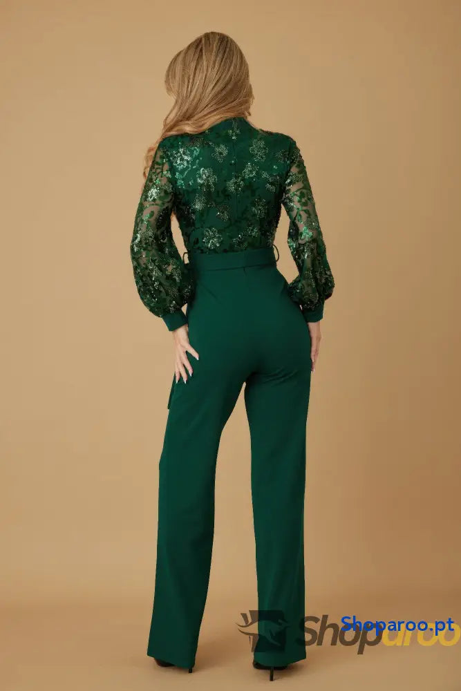 Flower Vein Sequin Print Jumpsuit