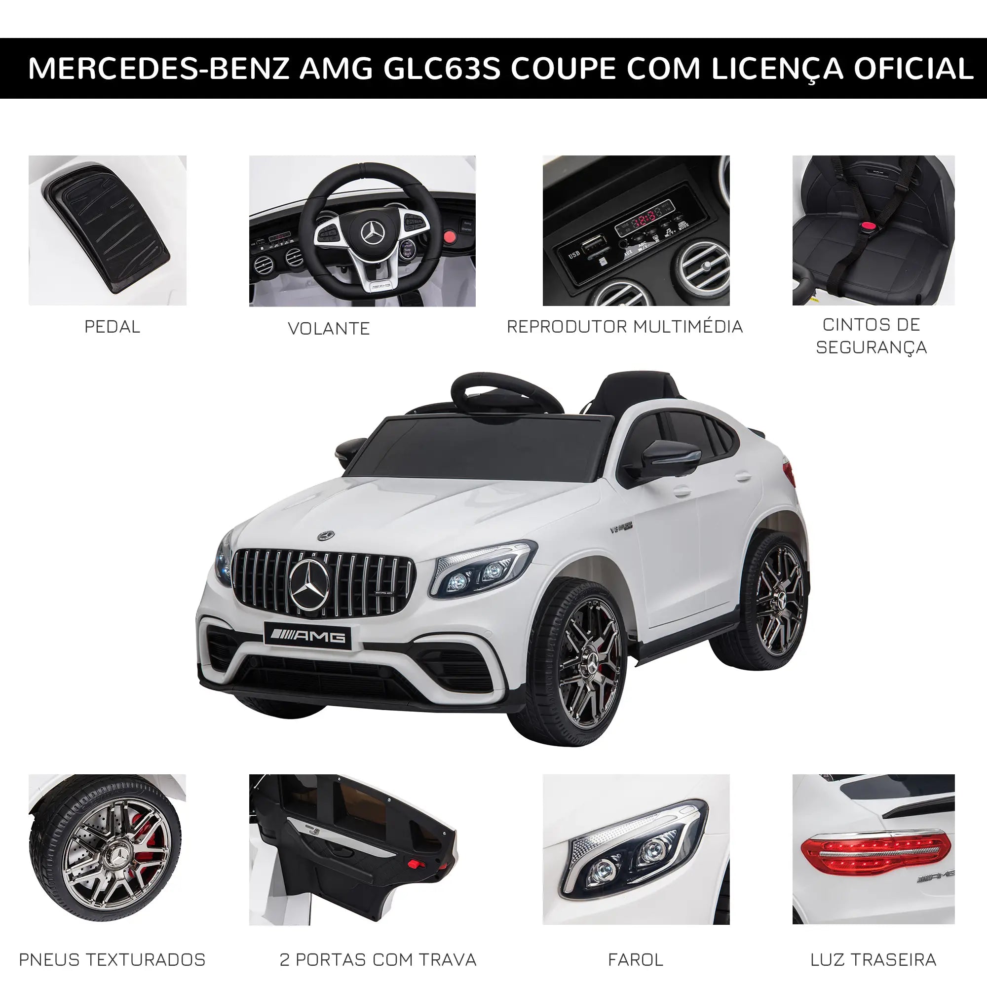 Carro Elétrico Mercedes AMG 12V para Crianças com Controlo Remoto Branco
