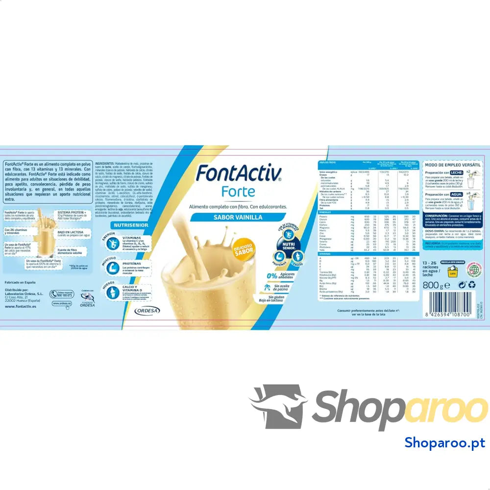 FontActiv Forte baunilha | 800 g | Suplemento nutricional com fibra para adultos % açúcares adicionados