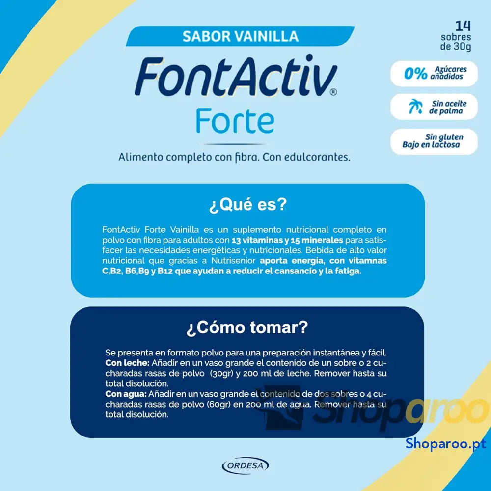 FontActiv Forte baunilha | 800 g | Suplemento nutricional com fibra para adultos % açúcares adicionados