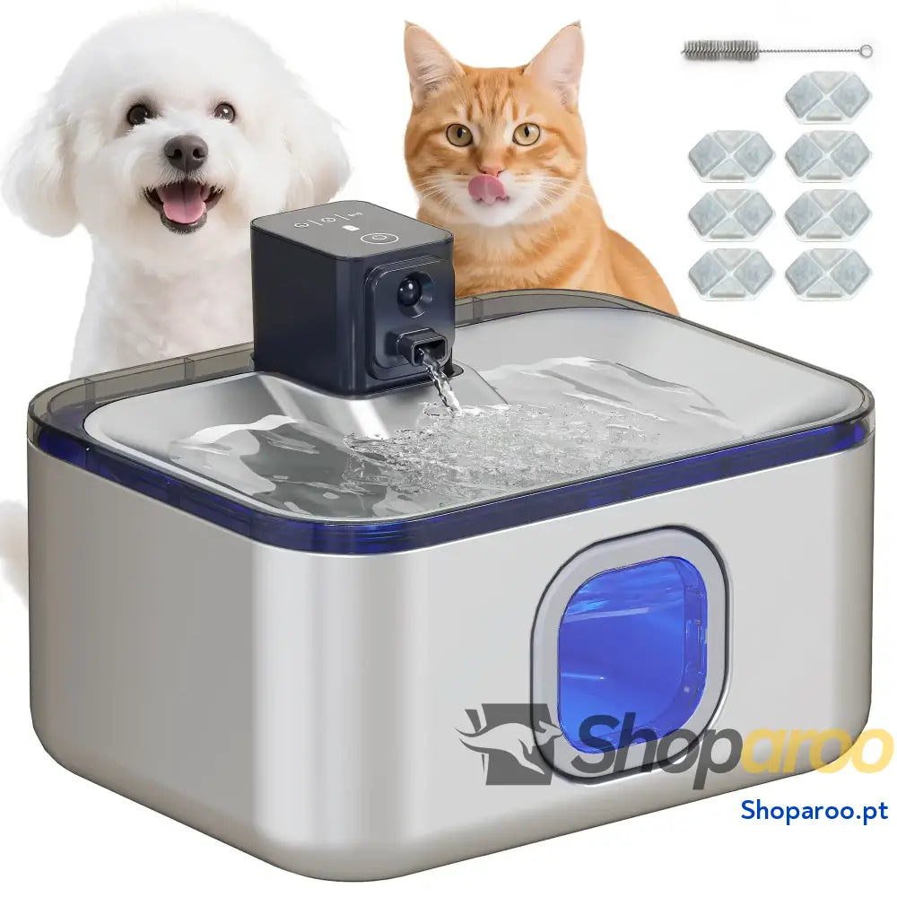 Fonte de água para gatos inox 5L com sensor LED e filtro