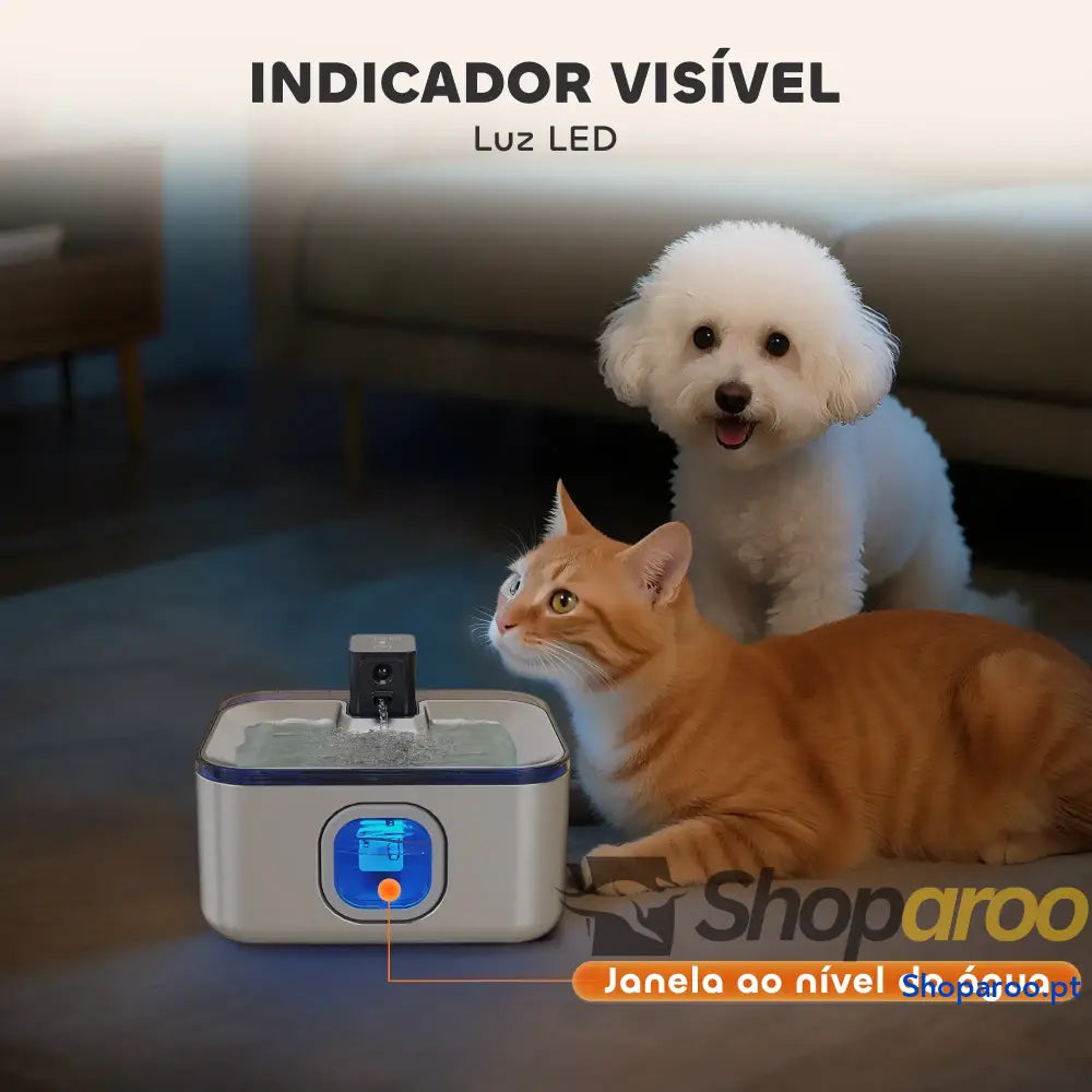 Fonte de água para gatos inox 5L com sensor LED e filtro