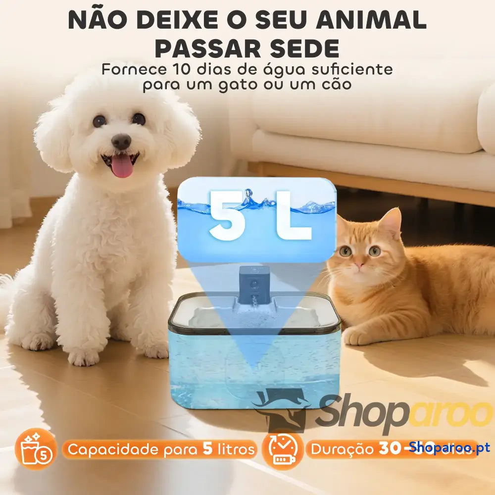 Fonte de água para gatos inox 5L com sensor LED e filtro