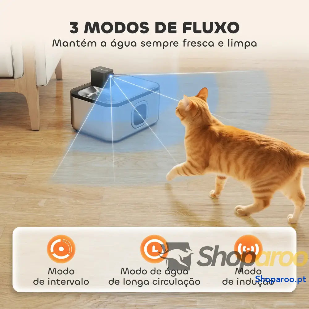 Fonte de água para gatos inox 5L com sensor LED e filtro