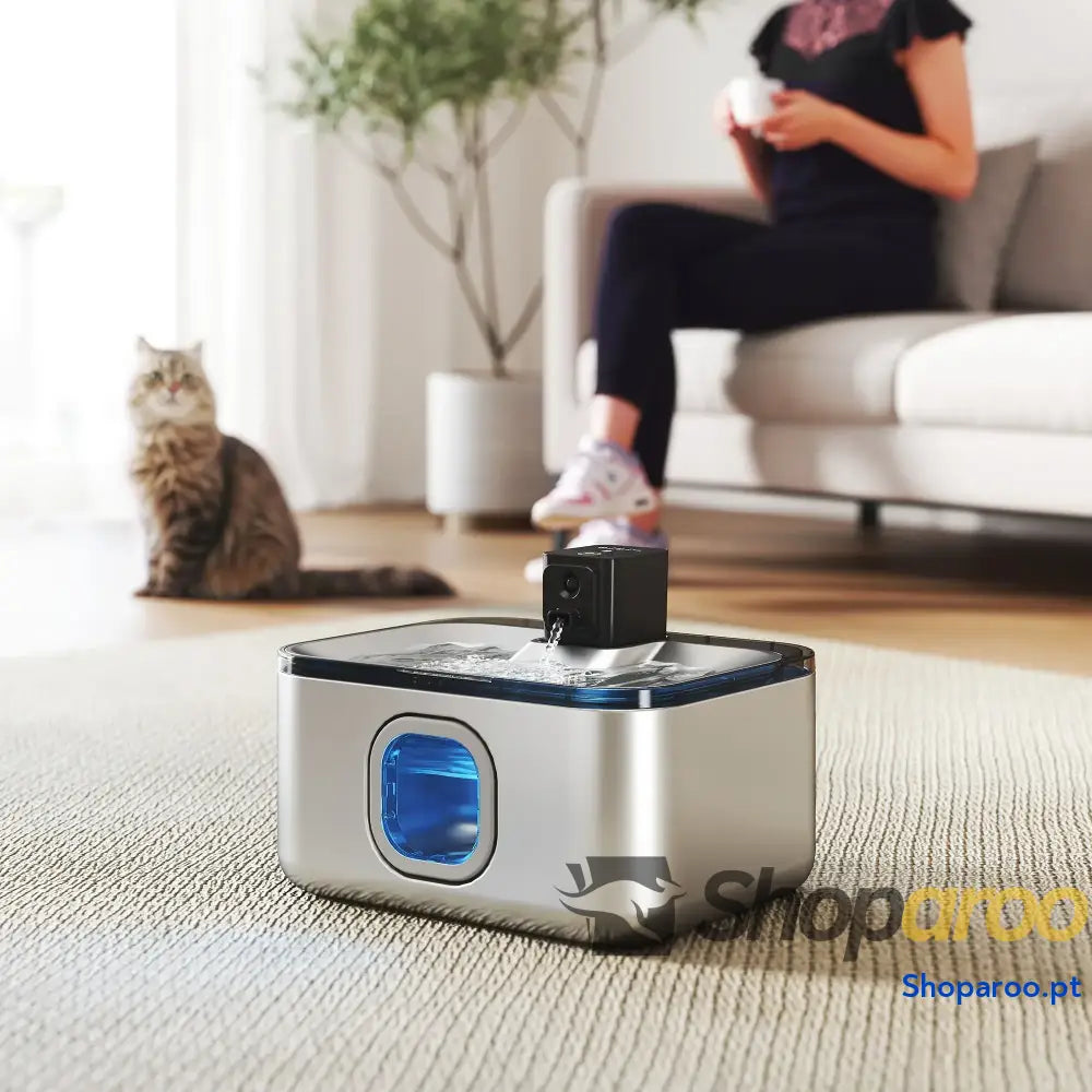 Fonte de água para gatos inox 5L com sensor LED e filtro
