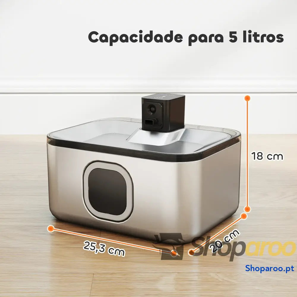 Fonte de água para gatos inox 5L com sensor LED e filtro
