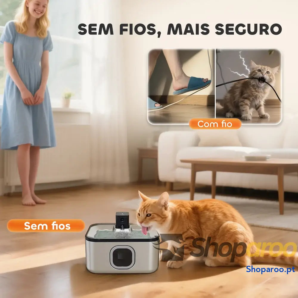 Fonte de água para gatos inox 5L com sensor LED e filtro
