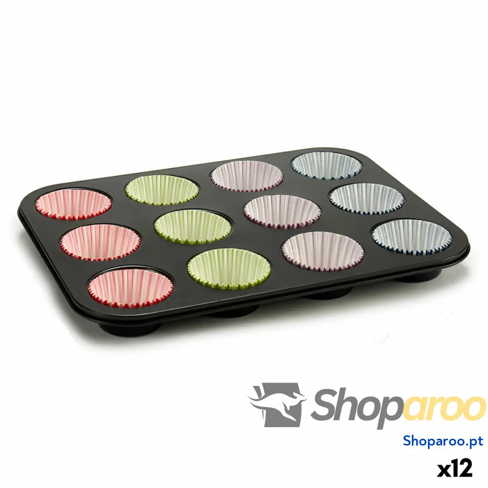Forma para Queques Kinvara 55011 Multicolor 7 x 3 cm 35 26,5 Bandeja Forno (12 Unidades)