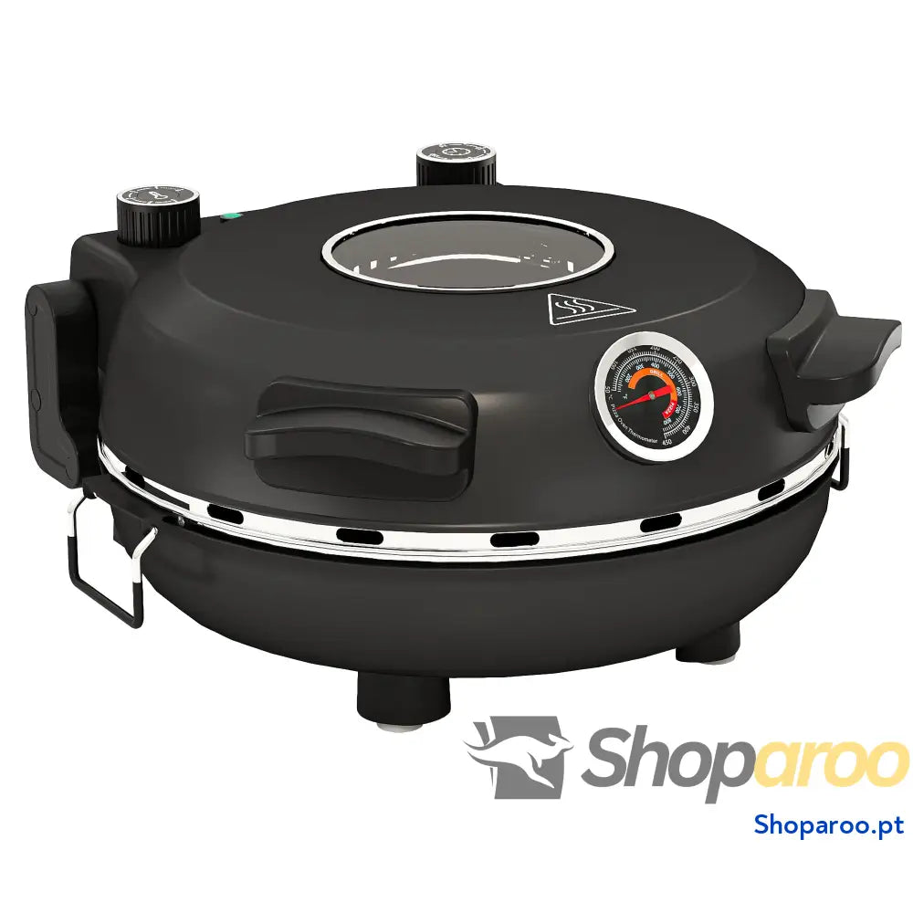 Forno para Pizza 1200W Eléctrico com Temporizador 15 min Temperatura até 430℃ 34,5x35x16,5 cm Preto