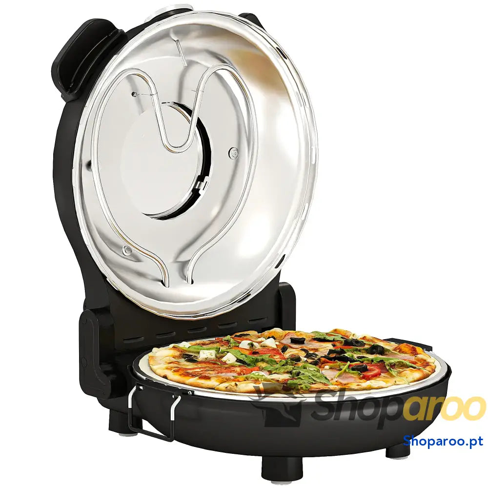 Forno para Pizza 1200W Eléctrico com Temporizador 15 min Temperatura até 430℃ 34,5x35x16,5 cm Preto
