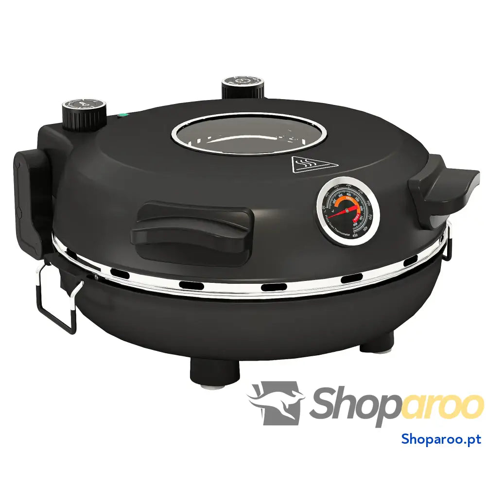 Forno para Pizza 1200W Eléctrico com Temporizador 15 min Temperatura até 430℃ 34,5x35x16,5 cm Preto