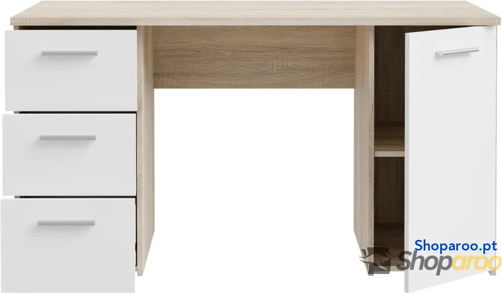 Forte NET307 Escritorio con 1 Puerta y 3 cajones Madera de Roble Sonoma Blanco 138 x 75 60 cm