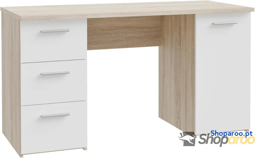Forte NET307 Escritorio con 1 Puerta y 3 cajones Madera de Roble Sonoma Blanco 138 x 75 60 cm