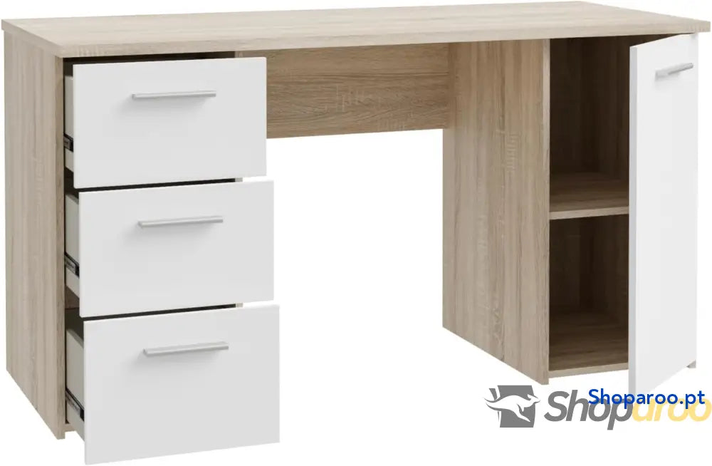 Forte NET307 Escritorio con 1 Puerta y 3 cajones Madera de Roble Sonoma Blanco 138 x 75 60 cm