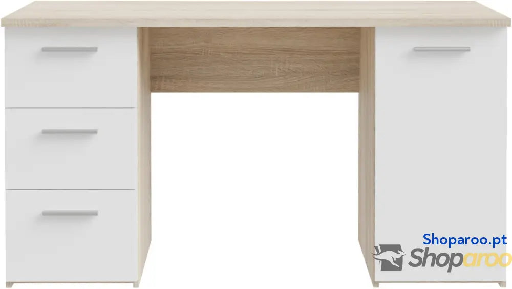 Forte NET307 Escritorio con 1 Puerta y 3 cajones Madera de Roble Sonoma Blanco 138 x 75 60 cm