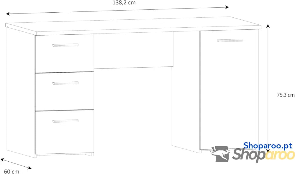 Forte NET307 Escritorio con 1 Puerta y 3 cajones Madera de Roble Sonoma Blanco 138 x 75 60 cm