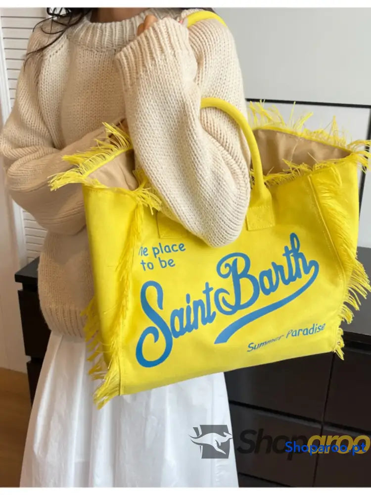 Fringe Letter Canvas Tote Bag