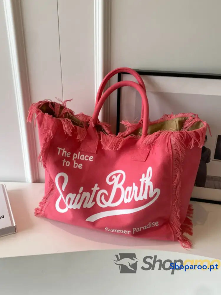 Fringe Letter Canvas Tote Bag