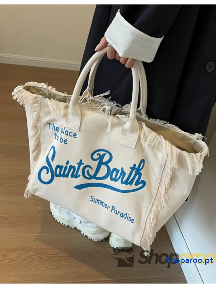 Fringe Letter Canvas Tote Bag