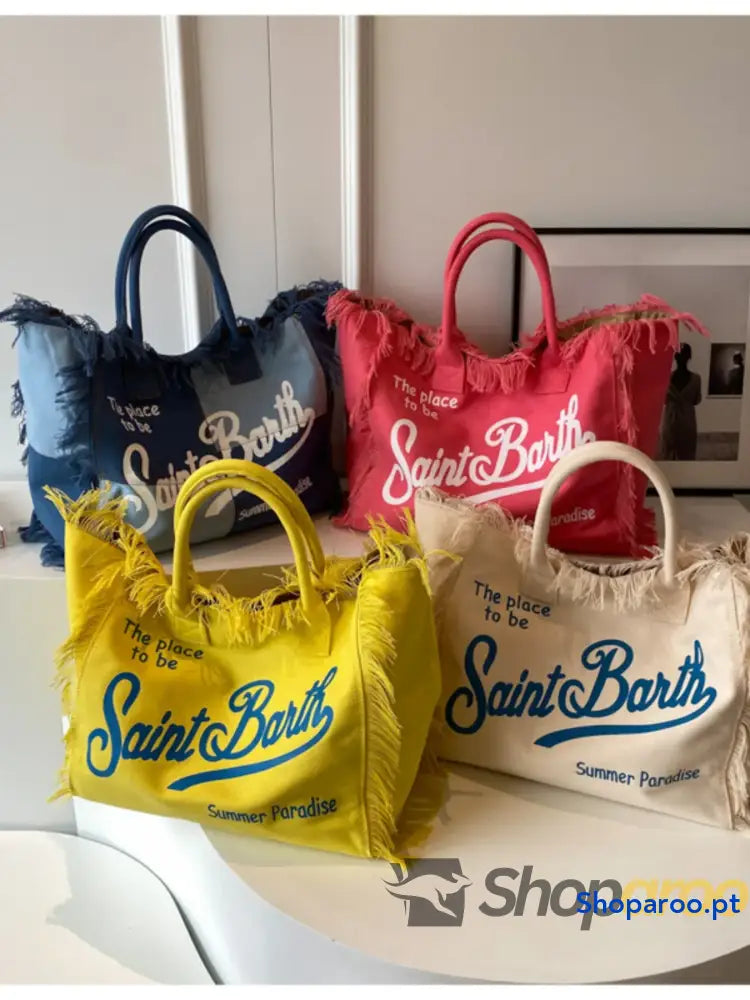 Fringe Letter Canvas Tote Bag